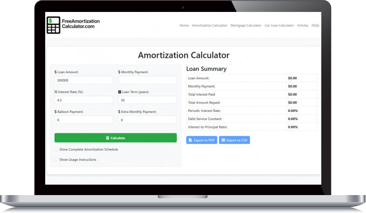 Desktop Screenshot of Free Amortization Calculator