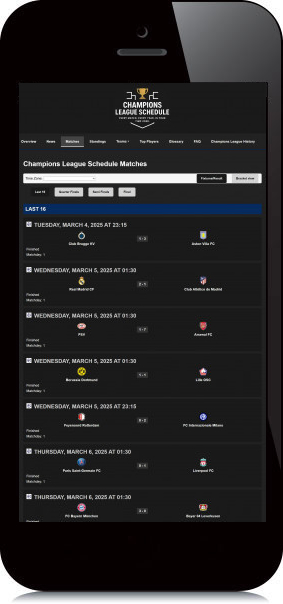 Mobile Screenshot of Champions League Schedule