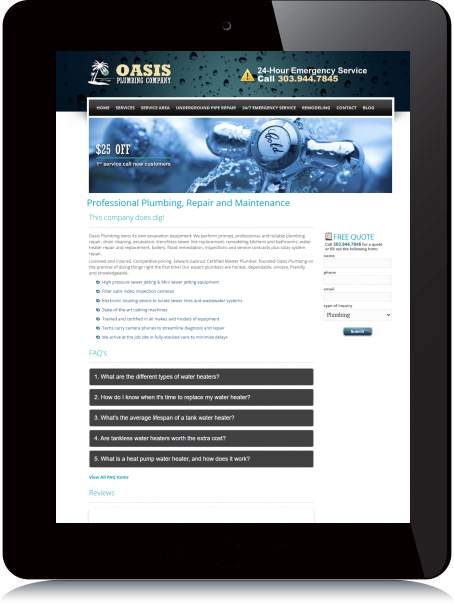 Tablet Screenshot of Oasis Plumbing Co